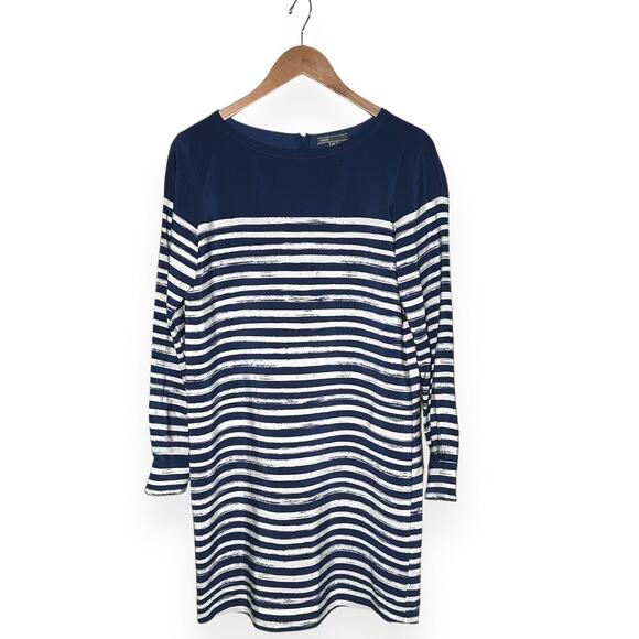 VINCE 100%Silk Shift Dress Marker Stripe Long Sleeve Career Business Casual Blue - Picture 8 of 12
